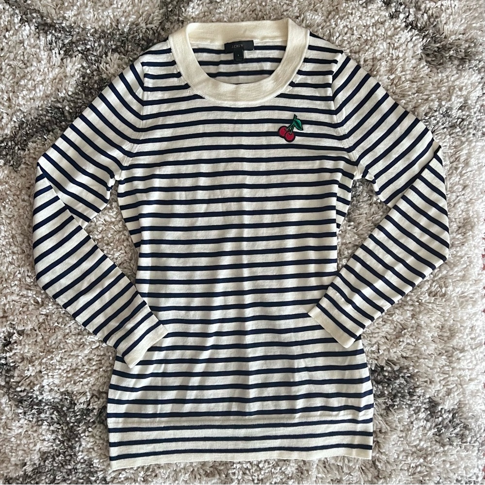 J. Crew Tippi Merino Wool Striped Cherry Long Sleeve Top Sweater in S